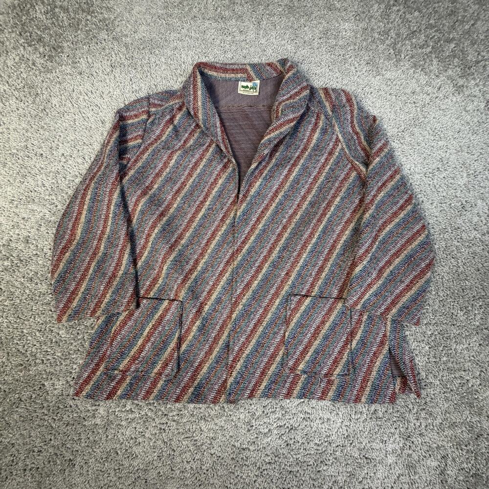 VTG Ample Jacs Jacket Womens L Multicolor Psychedelic Striped Knit Open Boho